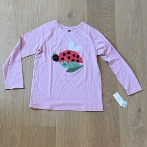 NWT Tea Collection Girls Pink Ladybug Long Sleeve Tee size 10